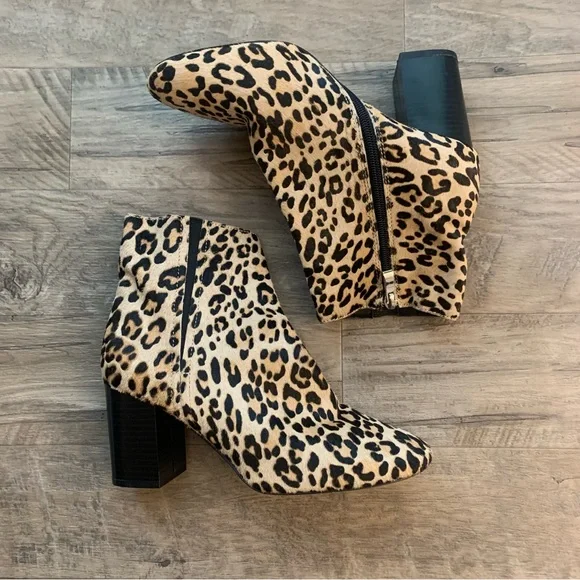 Halogen Alexa Calf Hair Leopard Print Block Heel Ankle Booties - Picture 5 of 12